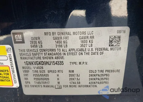 2017 Chevrolet Traverse 1Lt from USA, damaged, VIN 1GNKVGKD9HJ154335